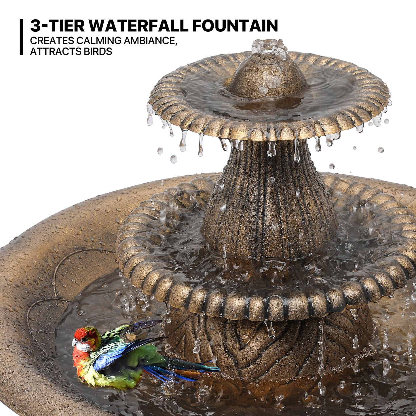 35" Tall Outdoor 3-Tiered Pedestal Water Fountain - Bird Bath