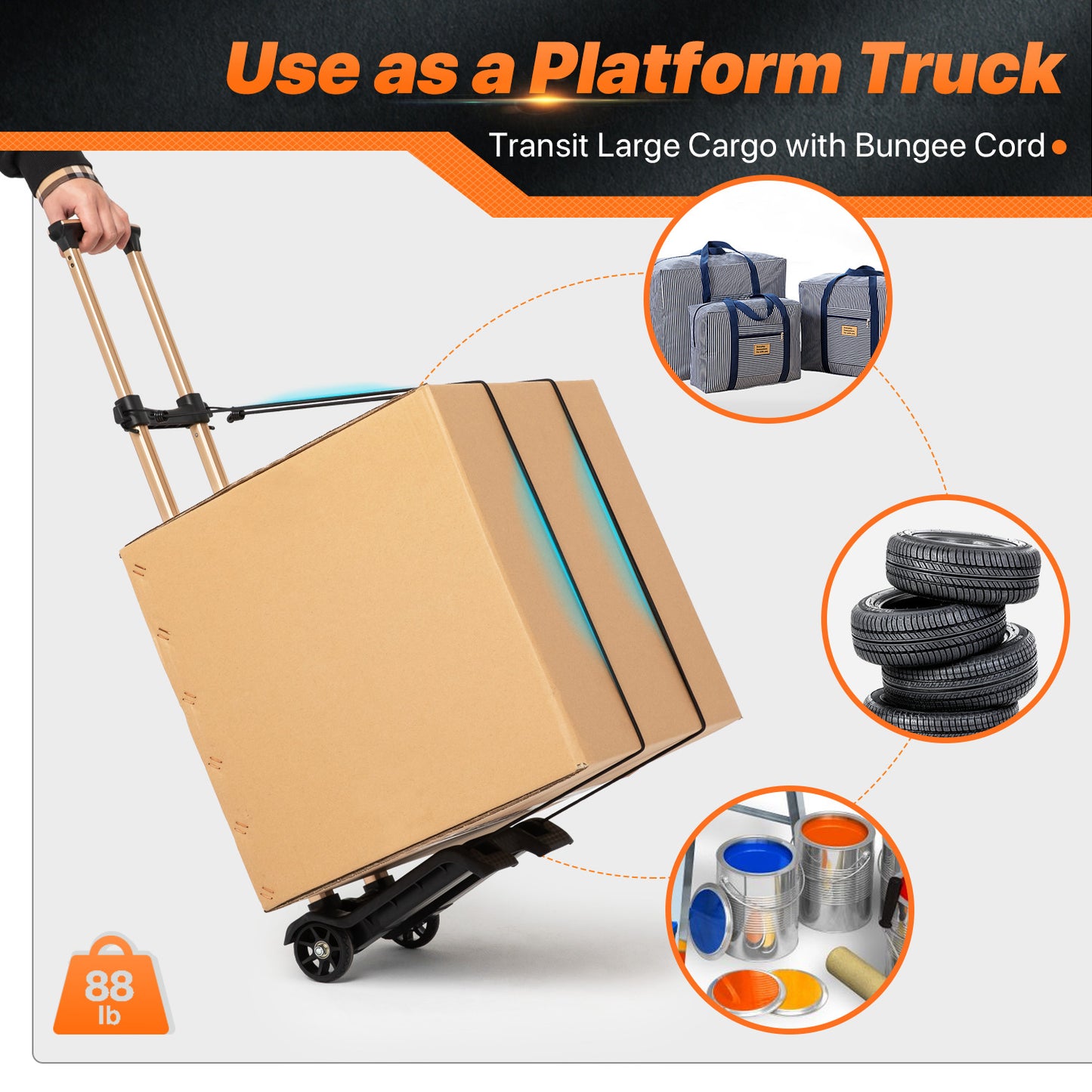 Folding Trolley w/Detachable Bag & Belt - None Front Wheel