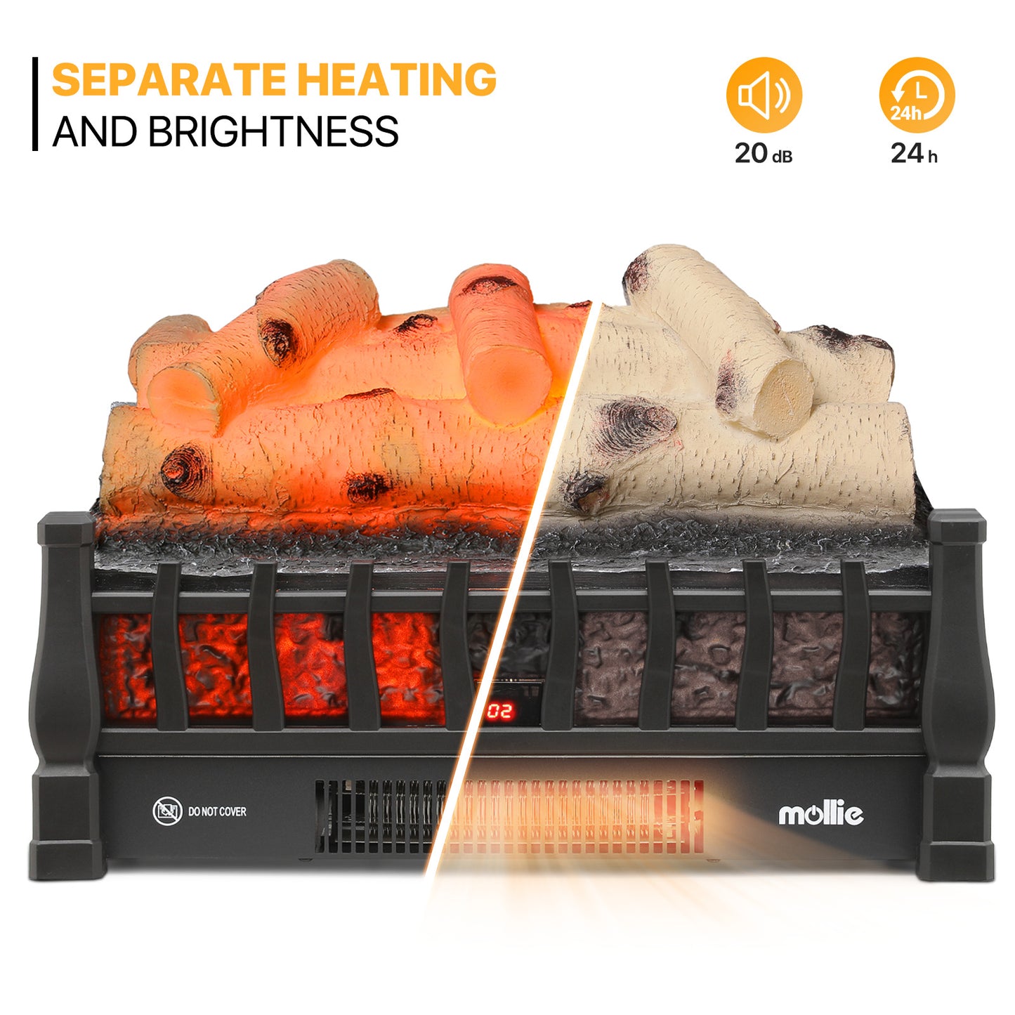 Electric Fireplace - 1500W Space Heater - Logs and Inserts - 5 Level Flame Brightness - with Remote