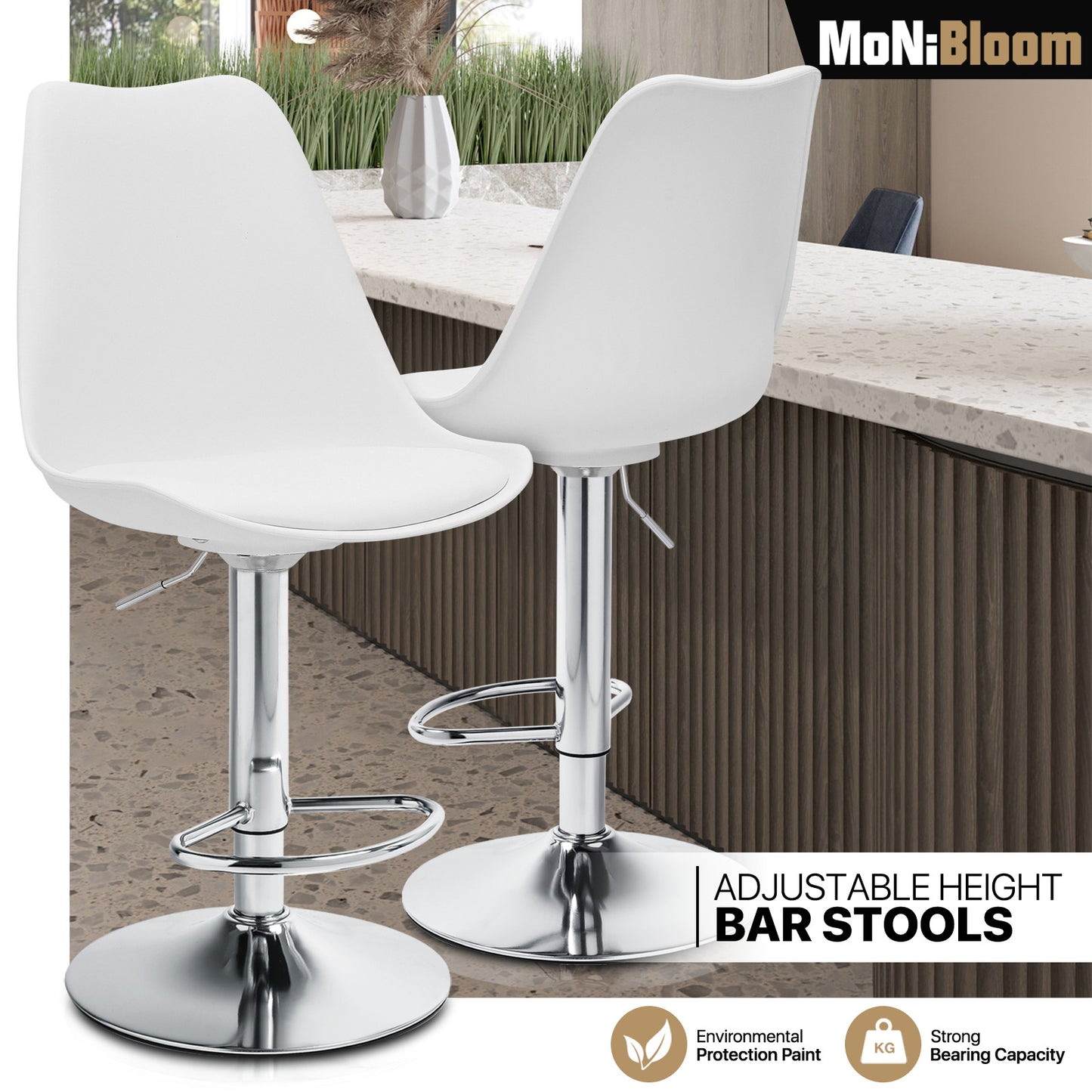 Set of 2 Swivel Plastic Bar Stool with PU Leather Seat Pad