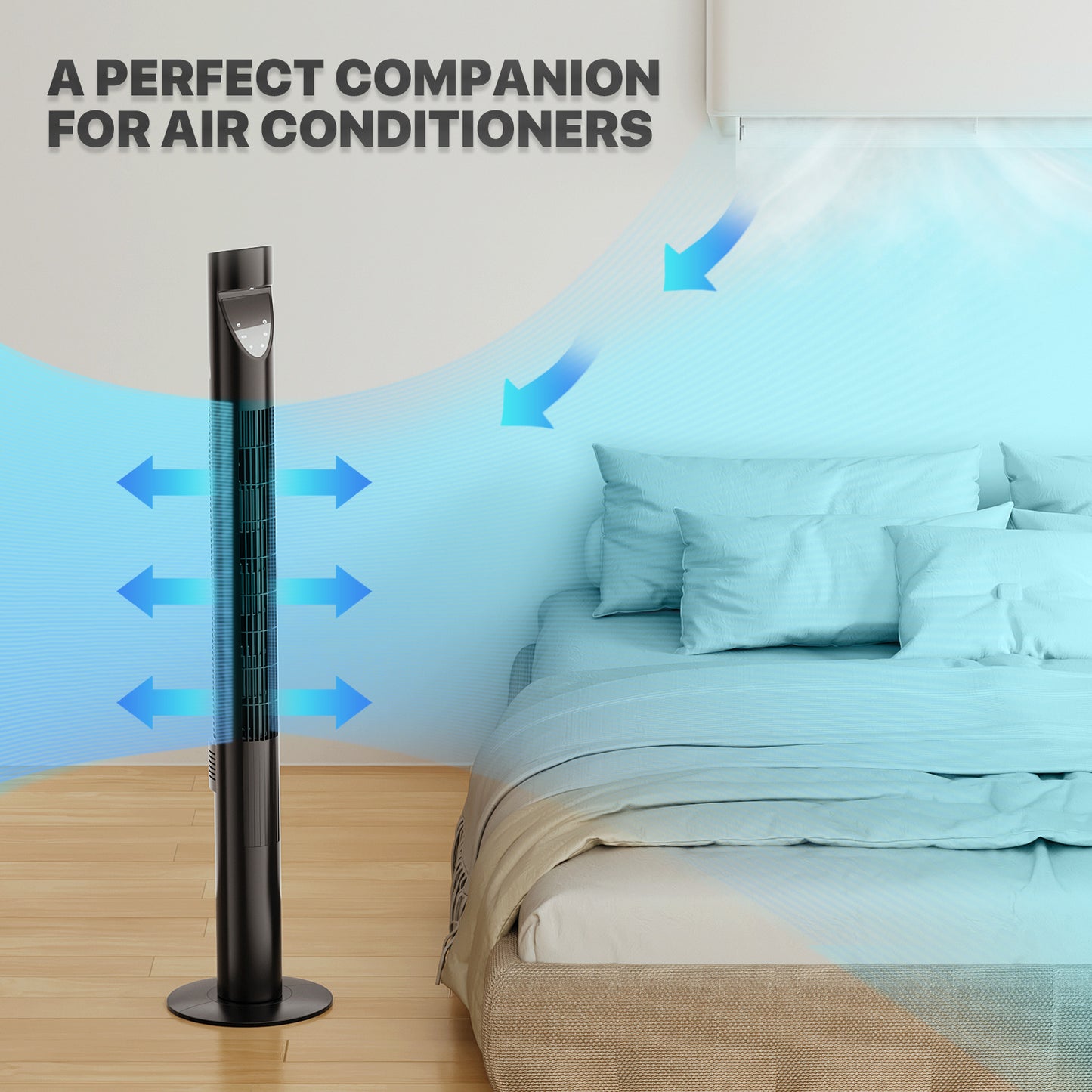 47" Tower fan 3 Speed - Room Temperature Display - Touch Screen Control - LED Down Light