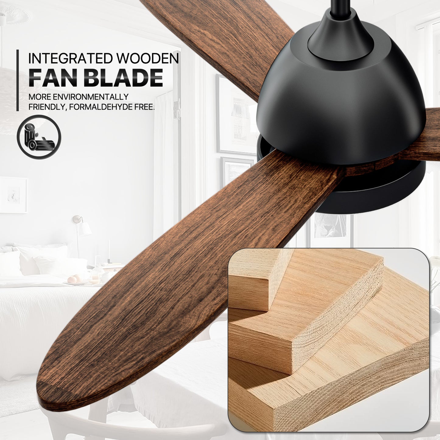 52" LED Ceiling Fan - 3 Blades - 3 Color Changing - 6 Speeds w/2 Down Rods
