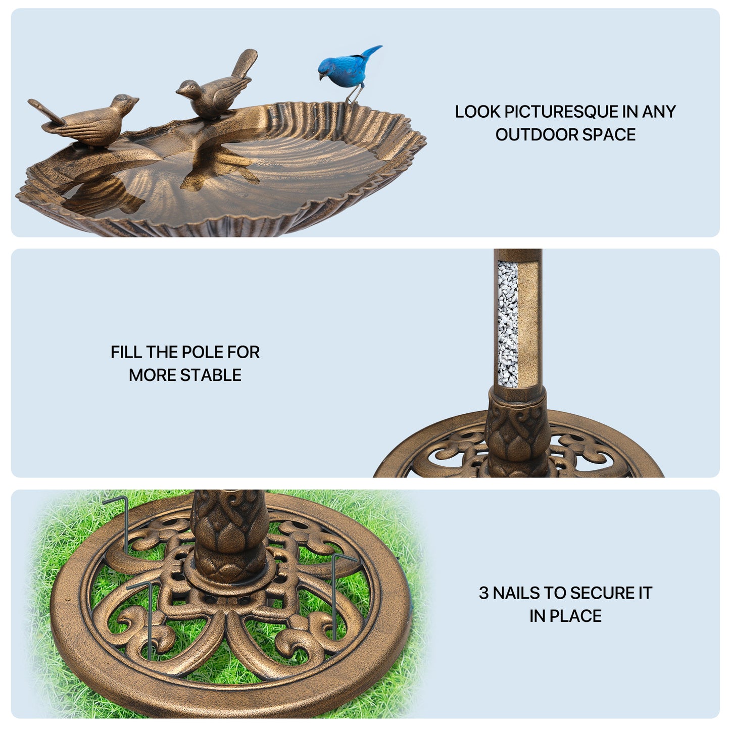 28" Garden Bird Bath - Solar Pumb