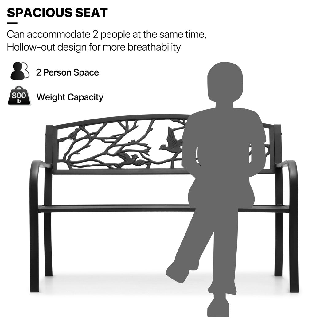 50" Iron Patio Garden Bench - Birds and Branches Pattern