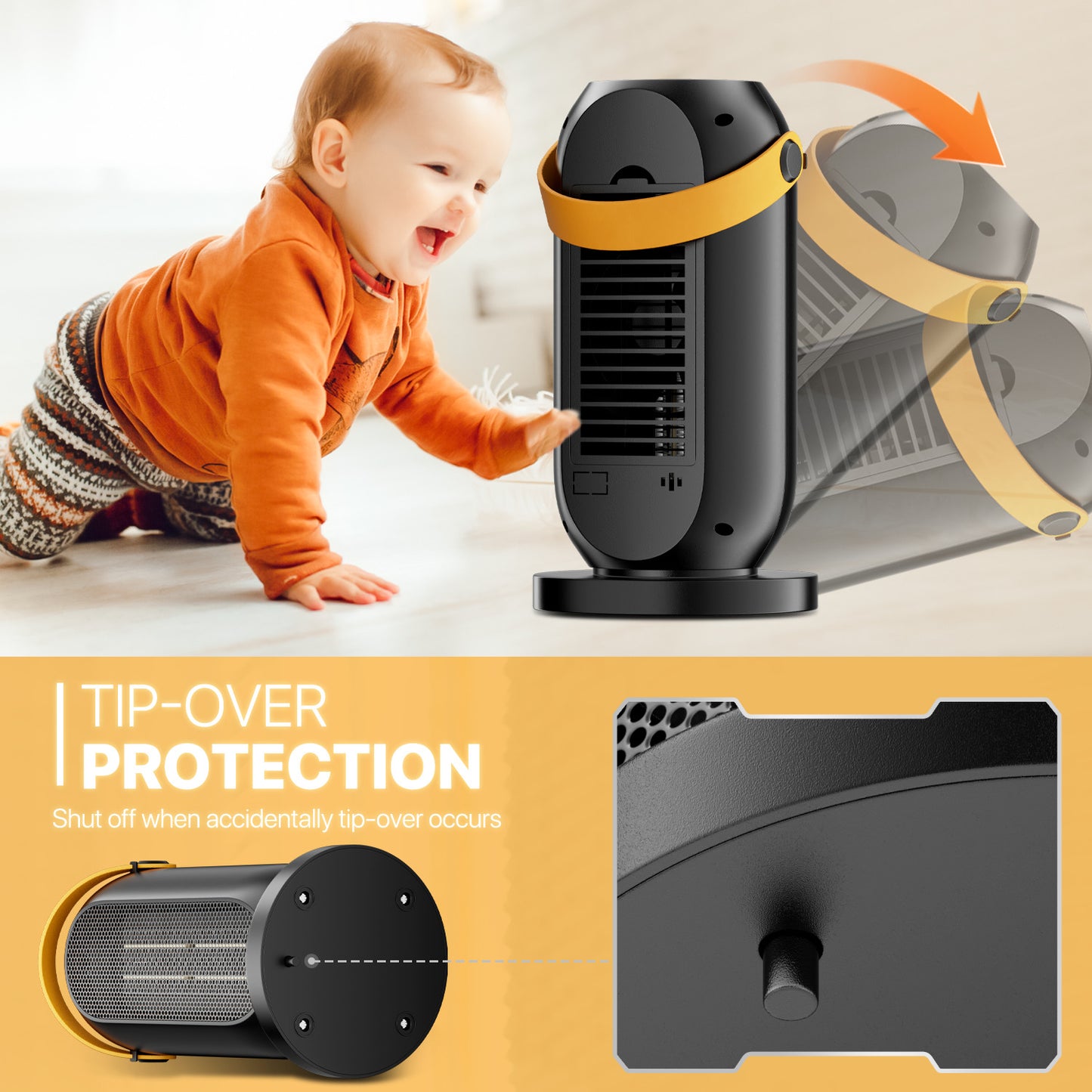 1200W Electric Portable PTC 160 sq.ft Space Heater w/Silent Knob