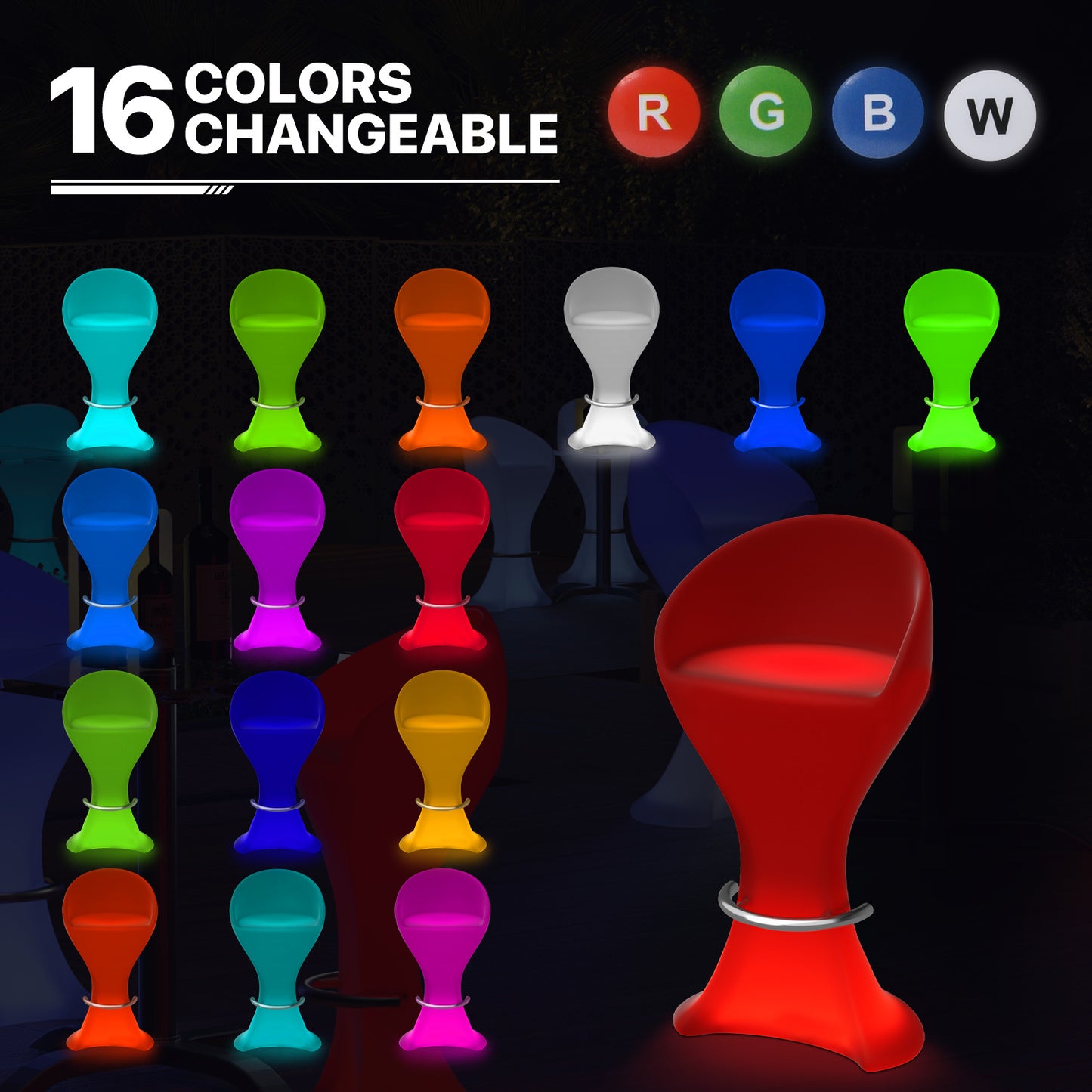 LED - Stool - with Footrest - 16 Colors Remote Control