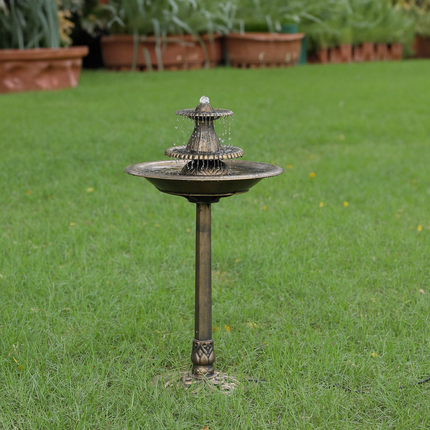 35" Tall Outdoor 3-Tiered Pedestal Water Fountain - Bird Bath