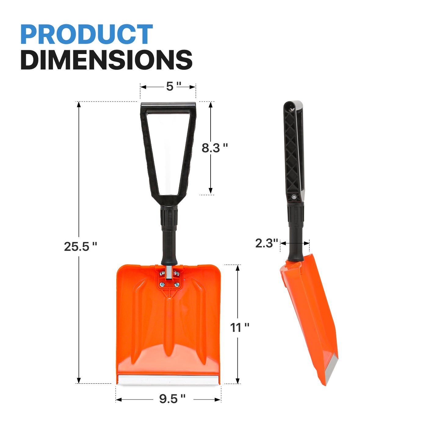 Snow Shovel - 2.1 FT Height - Foldable - Orange