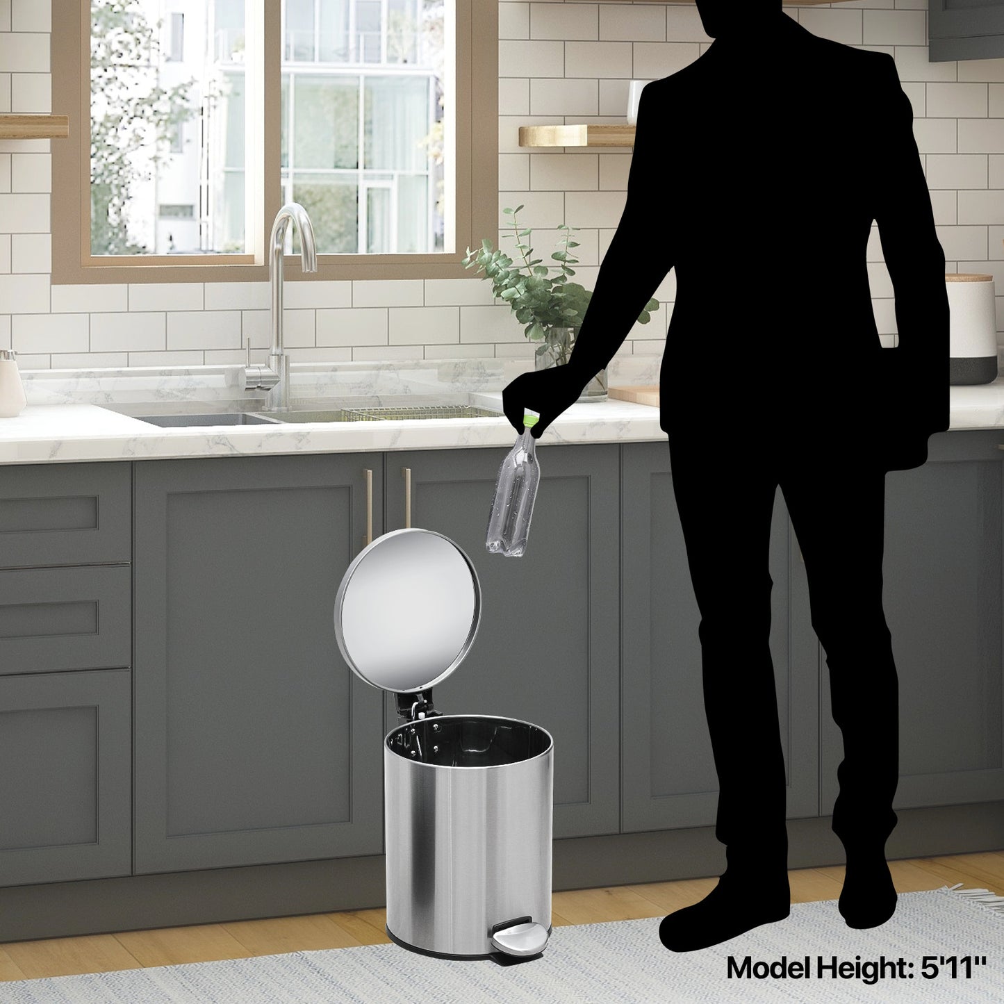 5L Step On Trash Bin - Stainless Steel