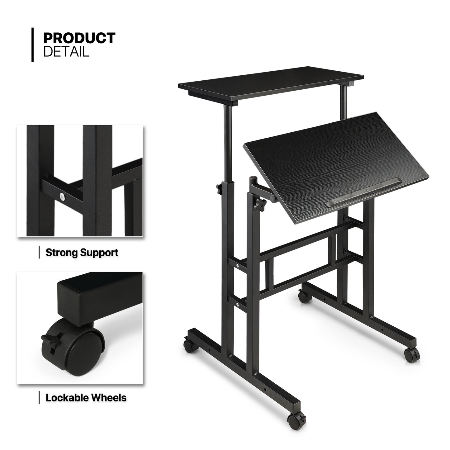 Lifting Tilting Computer Desk w/Monitor Shelf Adjustable Height 28" to 46"