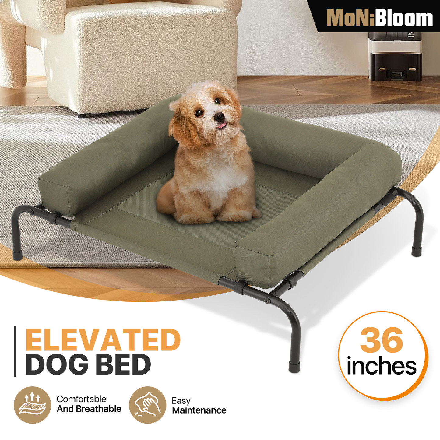 Elevated Dog Bed - w/ Removable Bolster - 35.5'' Length