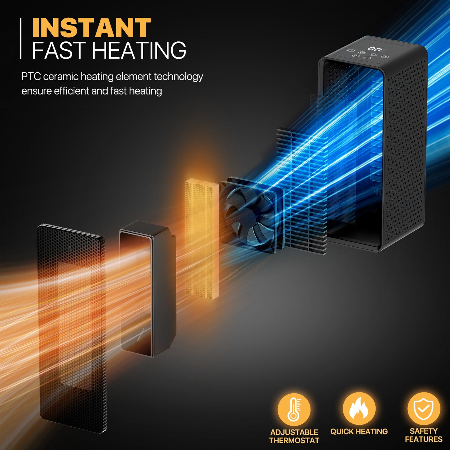 1200W Cuboid PTC Electric 160 sq.ft Space Heater - LCD Display