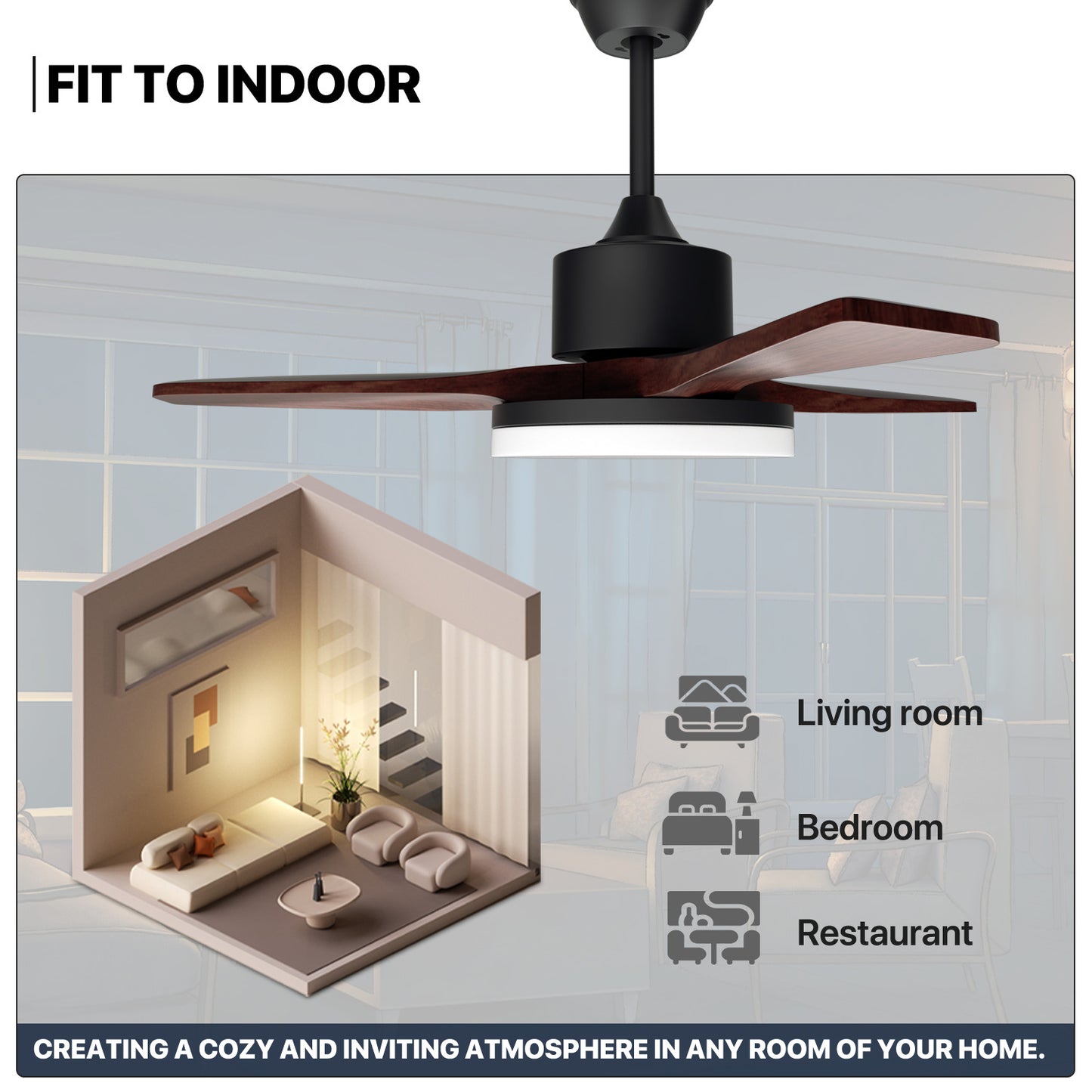 42" Reversible Lighting Ceiling Fan - 3 Blades