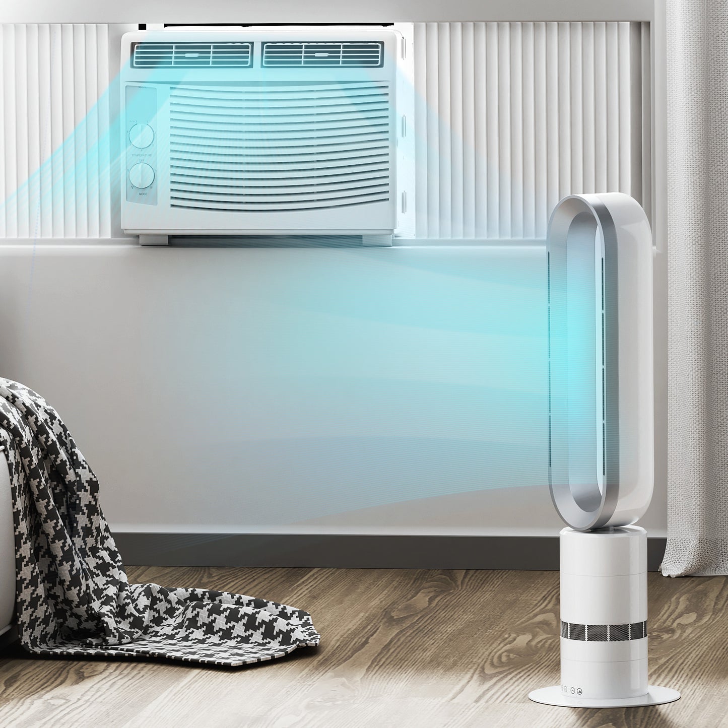 31.5 Inch Bladeless Fan - Space Heater - 10 Speeds Cooling & 3 Speeds Heating