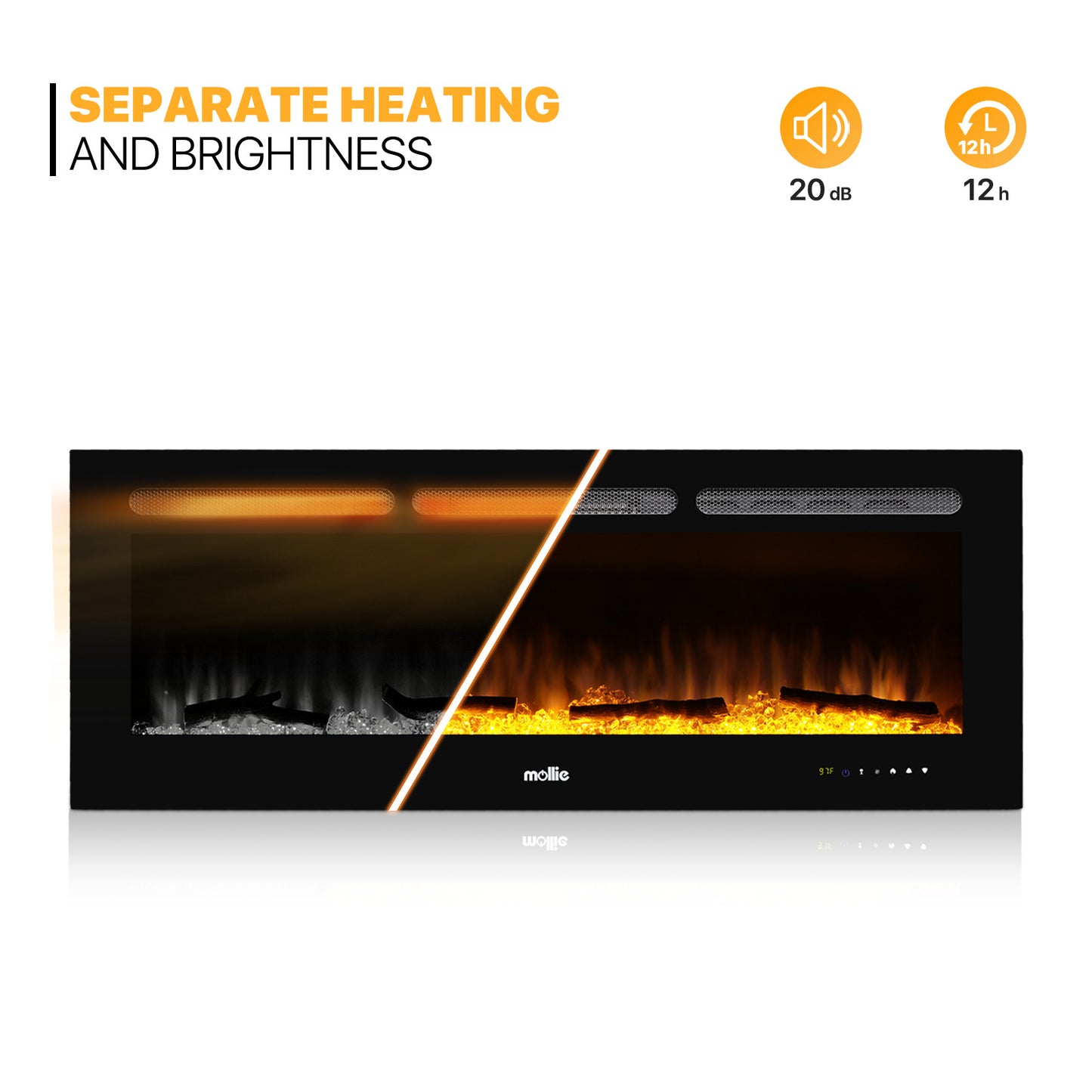 50" Wall Mounted Electric Fireplace - 1400W Space Heater - 8 Flame Colors 4 Brightness Level - with Remote