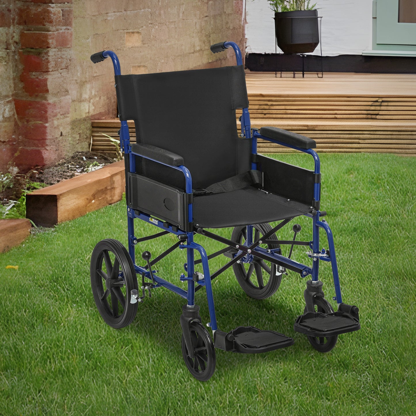 Transport Wheelchair - FDA Approved, PU Paded Armrest, Blue