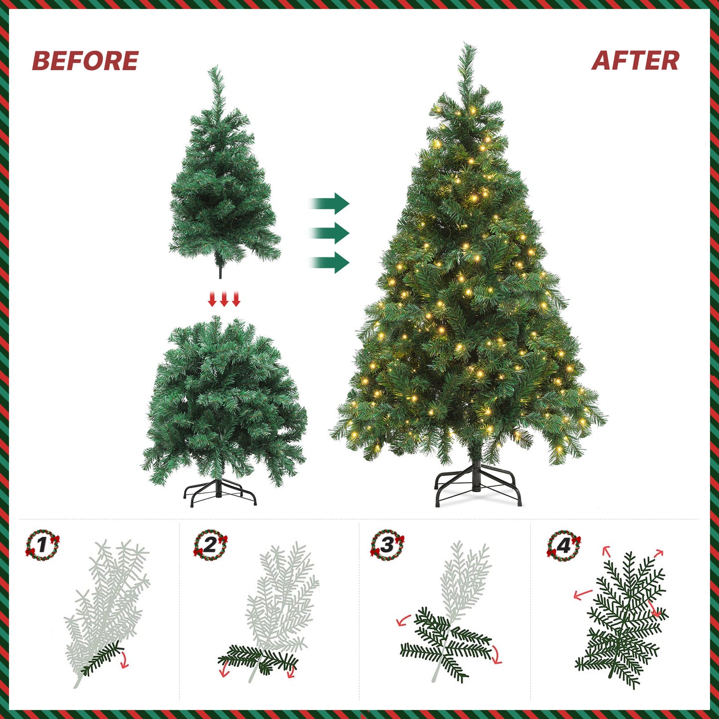 Pre-Lit Artificial Christmas Tree - 4 Size