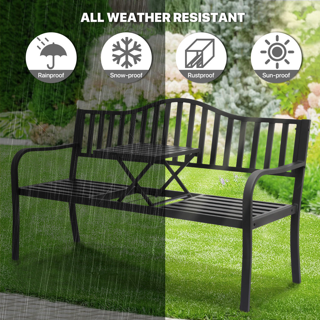 59" Iron Patio Garden Bench - with Adjustable Table - Vertical Bar Pattern