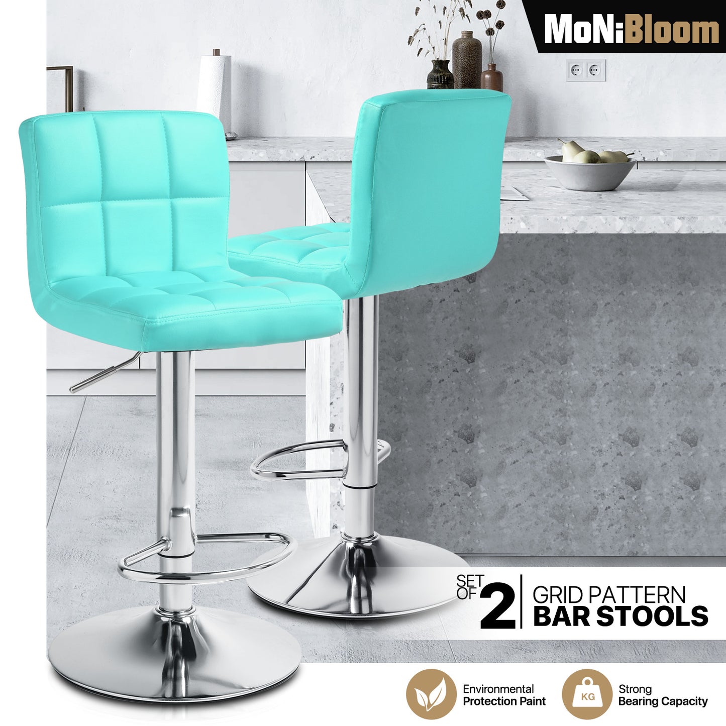 Grid Pattern Bar Stool 2 Pcs