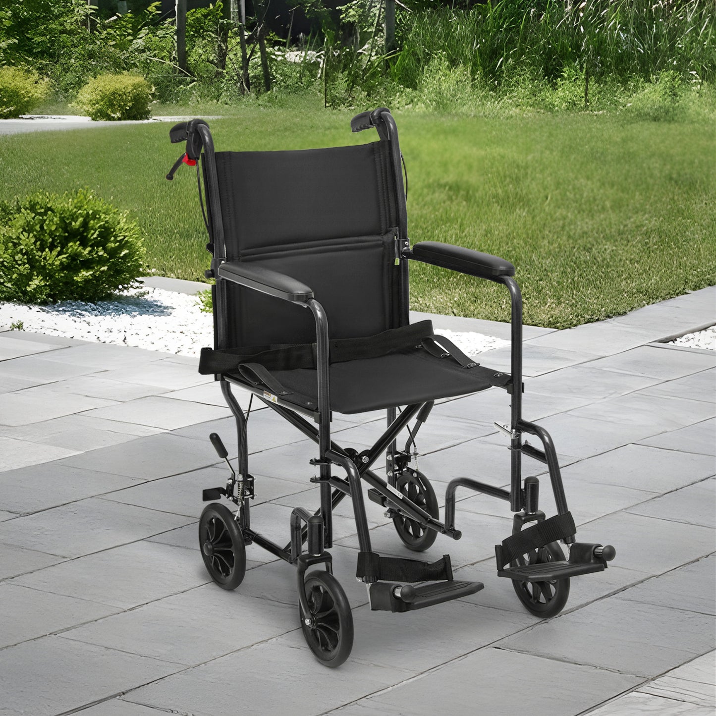 Lightweight Transport Wheelchair - FDA Approved, with Handbrakes, Black