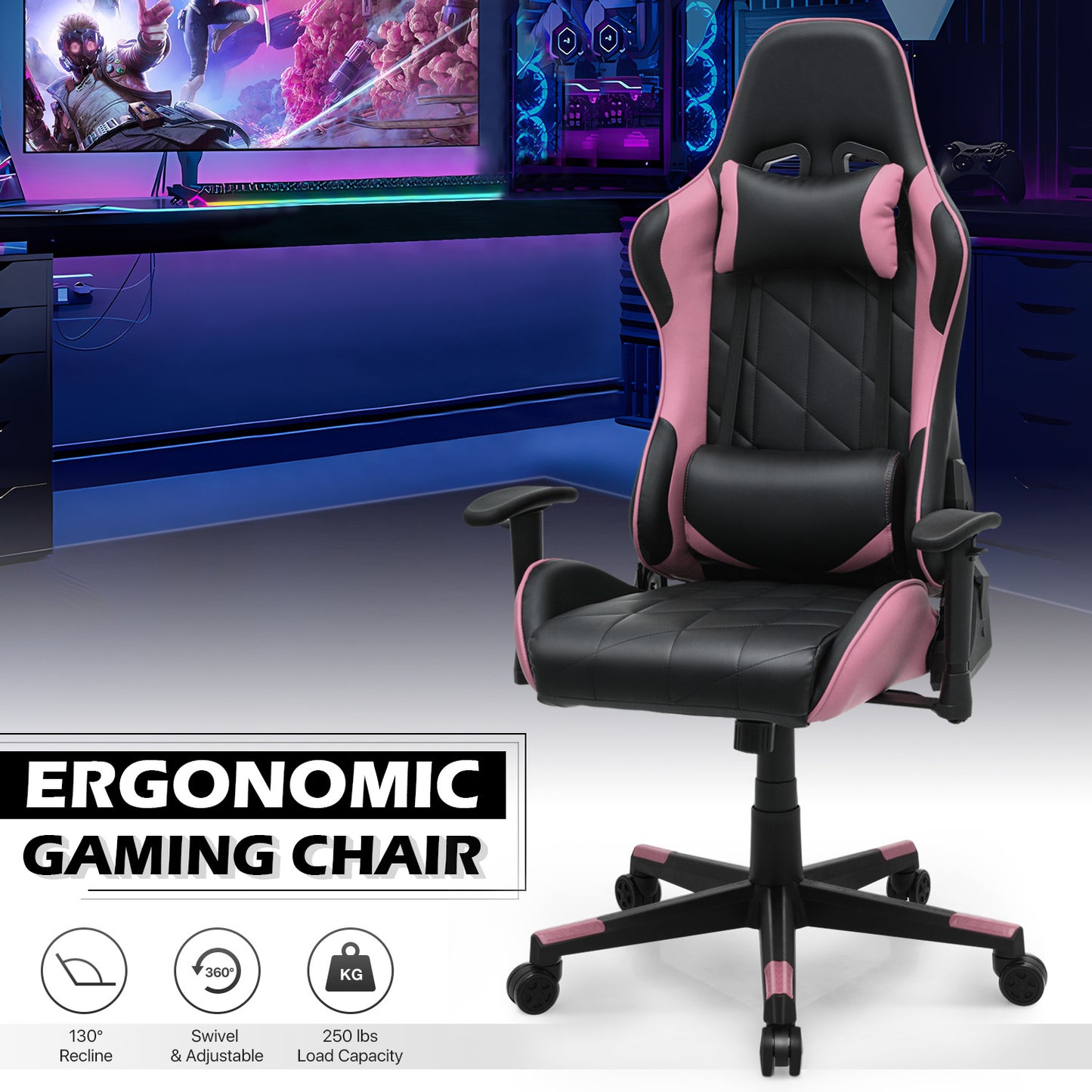 Gaming Chair w/Lumbar Support & Headrest #005