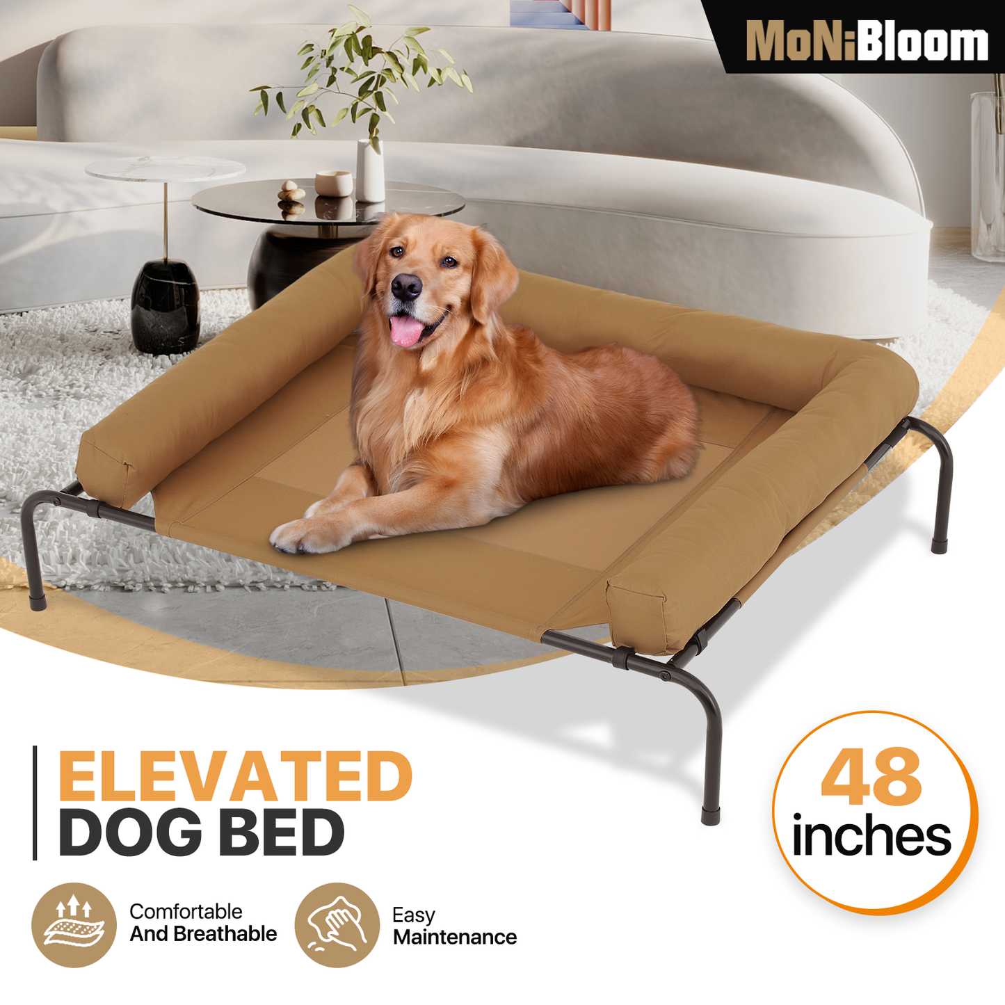 Elevated Dog Bed - w/ Removable Bolster - 48'' Length