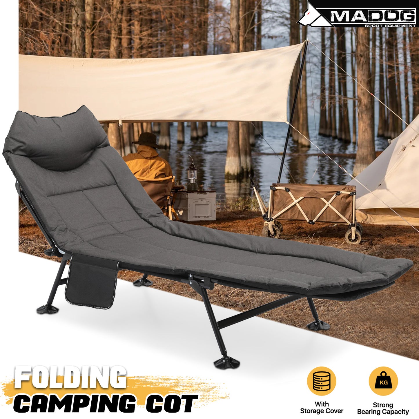 Folding Camping Cot 80"x26"x15" - Padded Hiking Bed