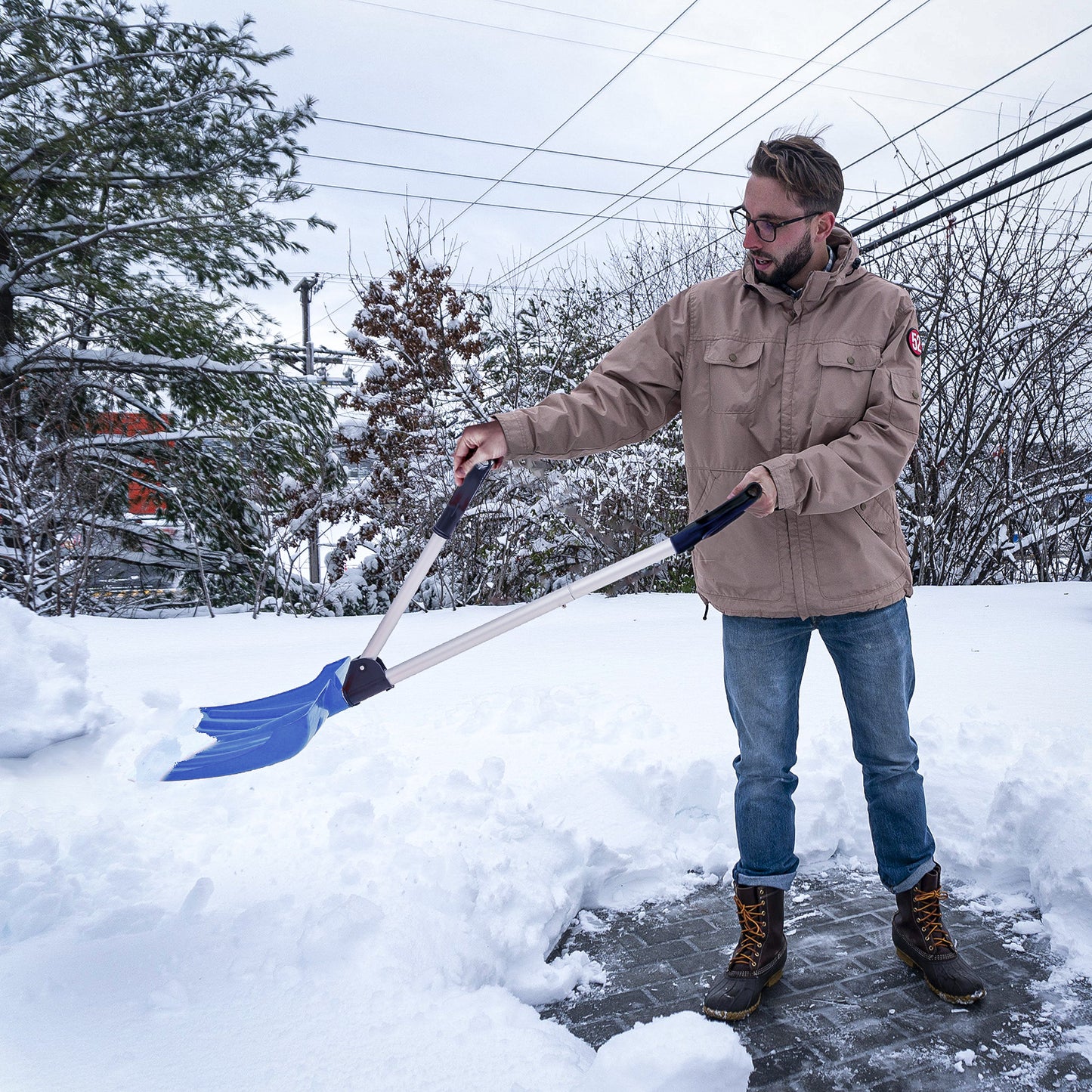 Snow Shovel - 4.4 FT Height - w/Spring Assisted Handle - Blue