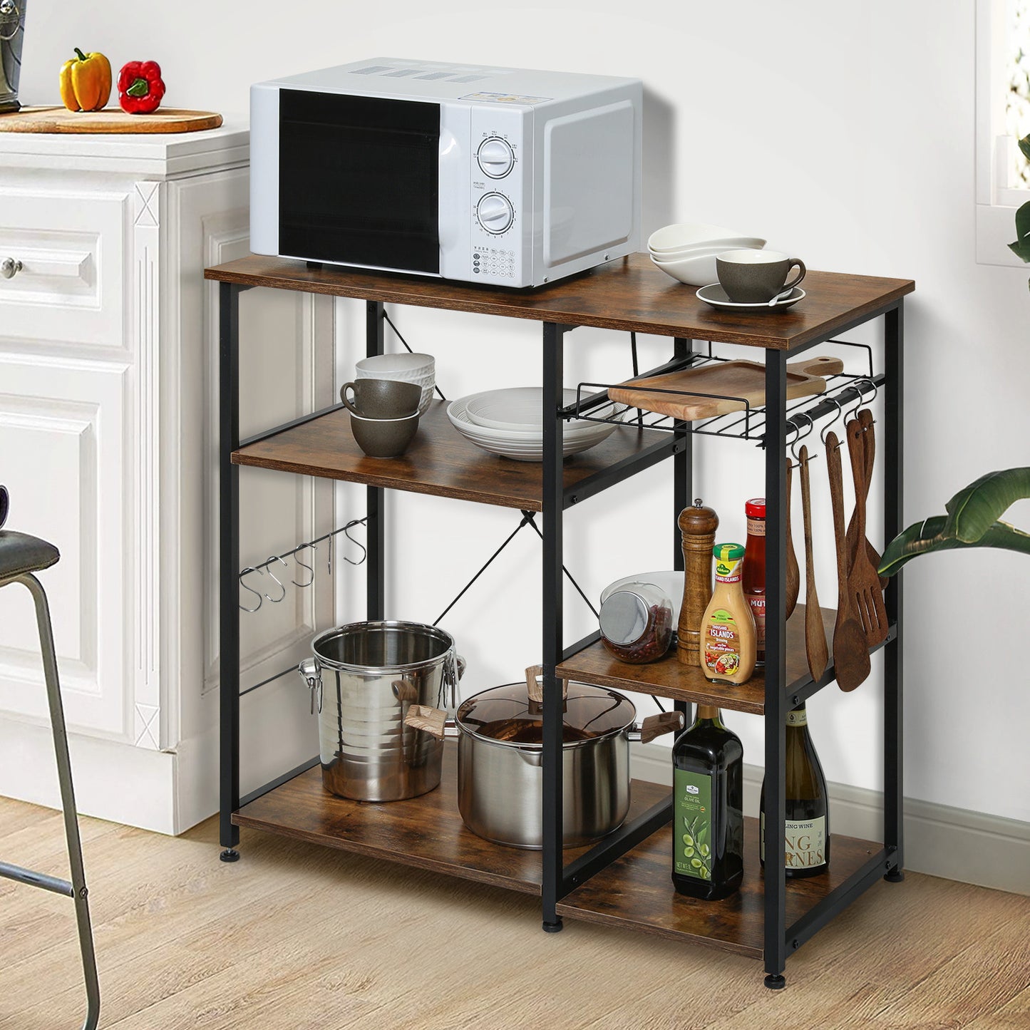 Kitchen Baker's Rack 35.5"x16"x33" - with Shelf & Movable Basket