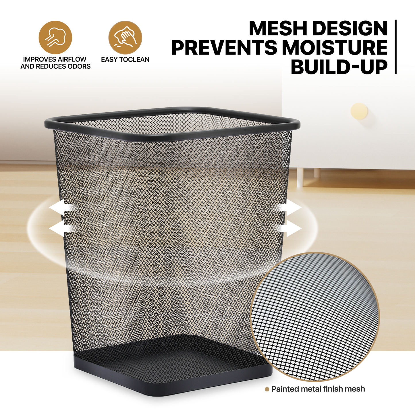 5 Gallon Trash Can - 2 Pieces - Rectangle Mesh Metal - Open-Top