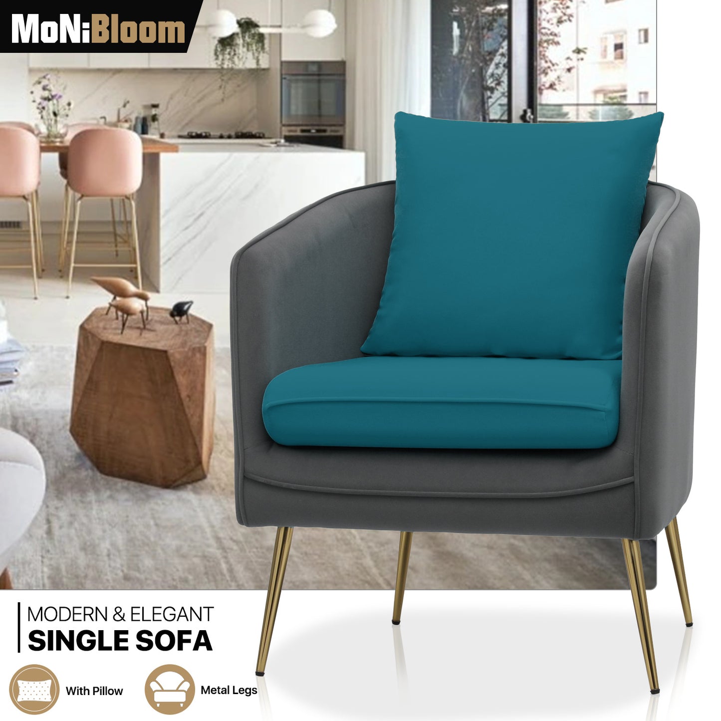 Suede Accent Chair - w/Detachable Cushion - Club Single Sofa - 34" Width