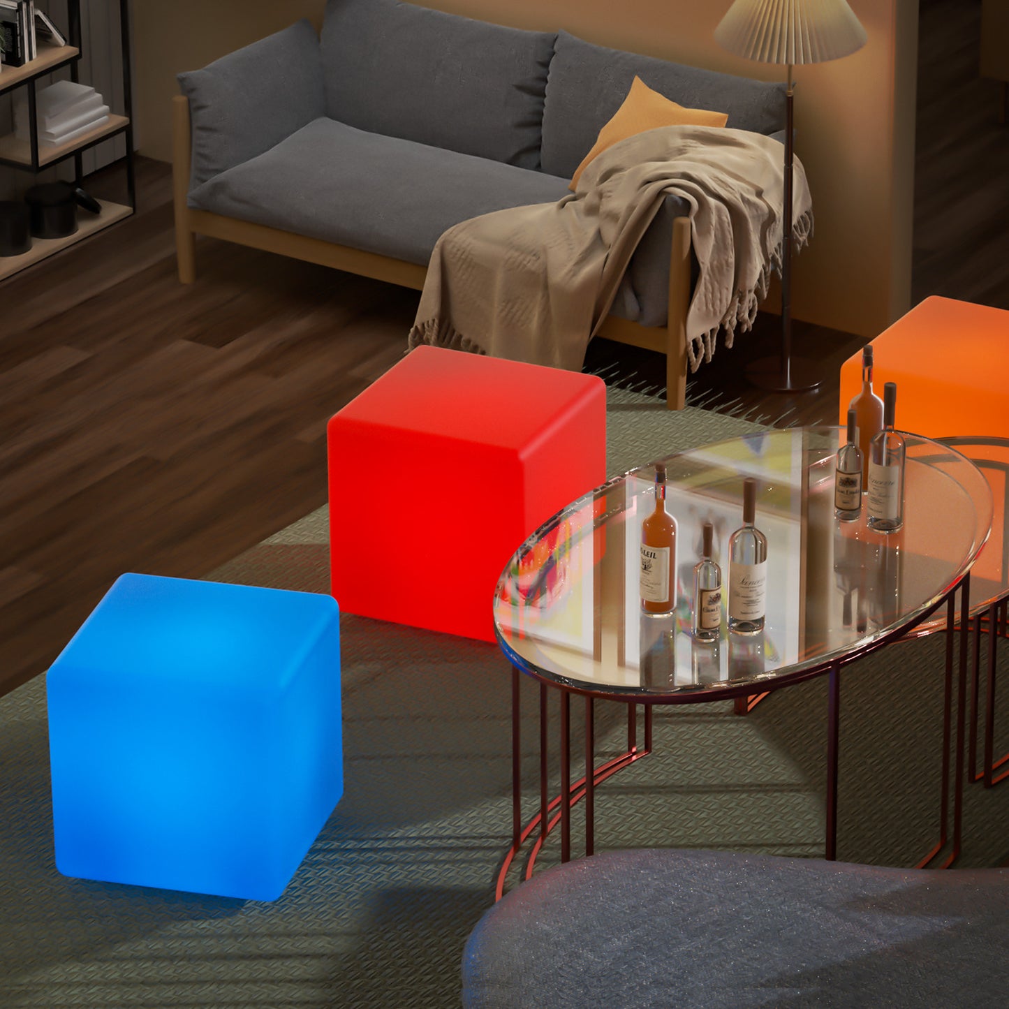 LED - Stool - 16''Cube - 16 Colors Remote Control