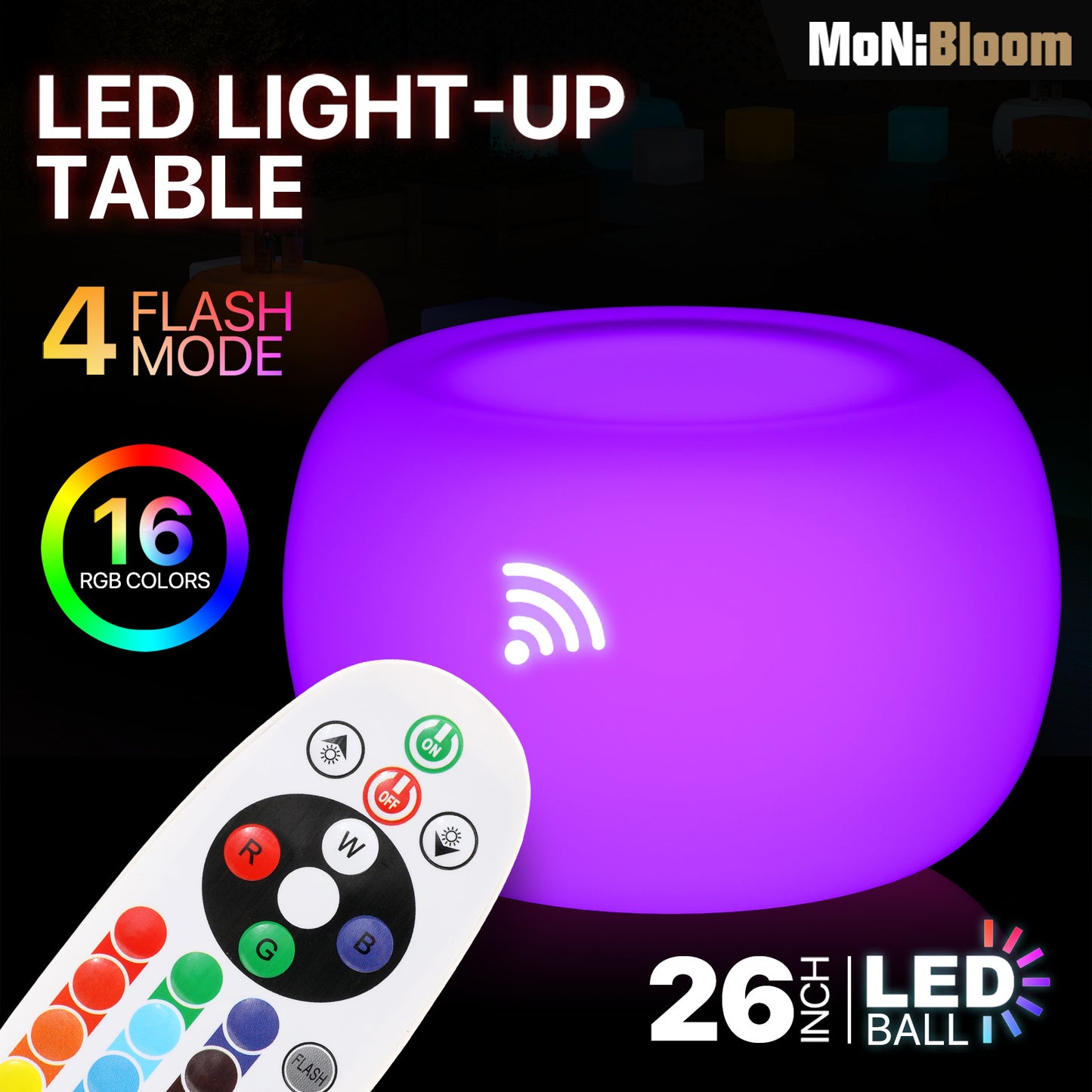 LED Bar Table - Oblate Ball Shape - 16 Colors Changing - with Remote Control