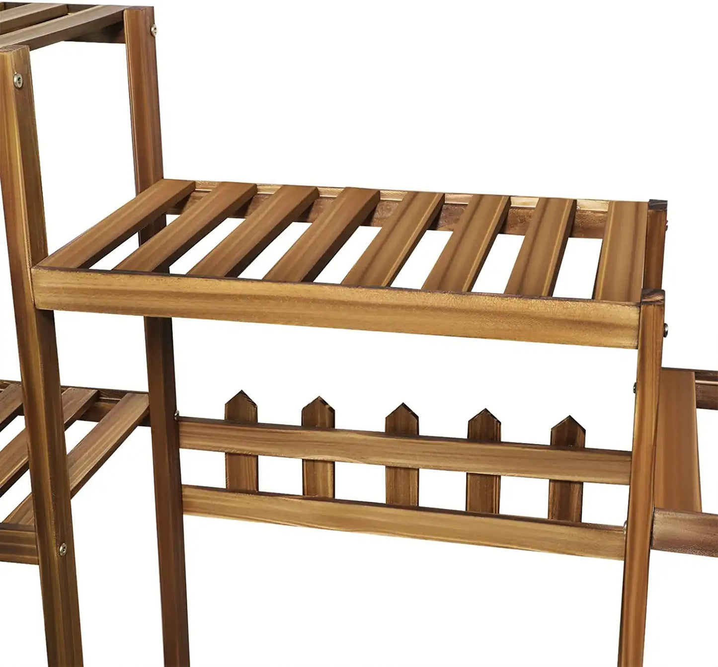 Rolling Multi Tier Wooden Plant Stand - Brown
