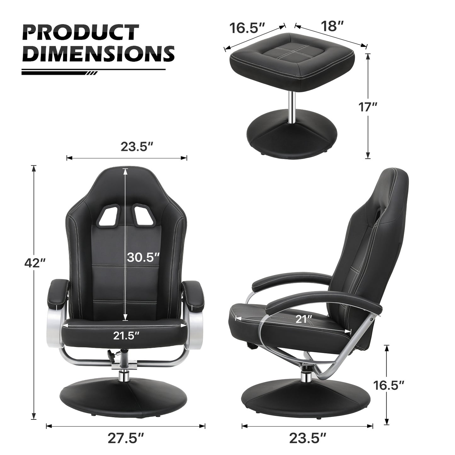 Gaming Chair with Ottoman - PU Leather