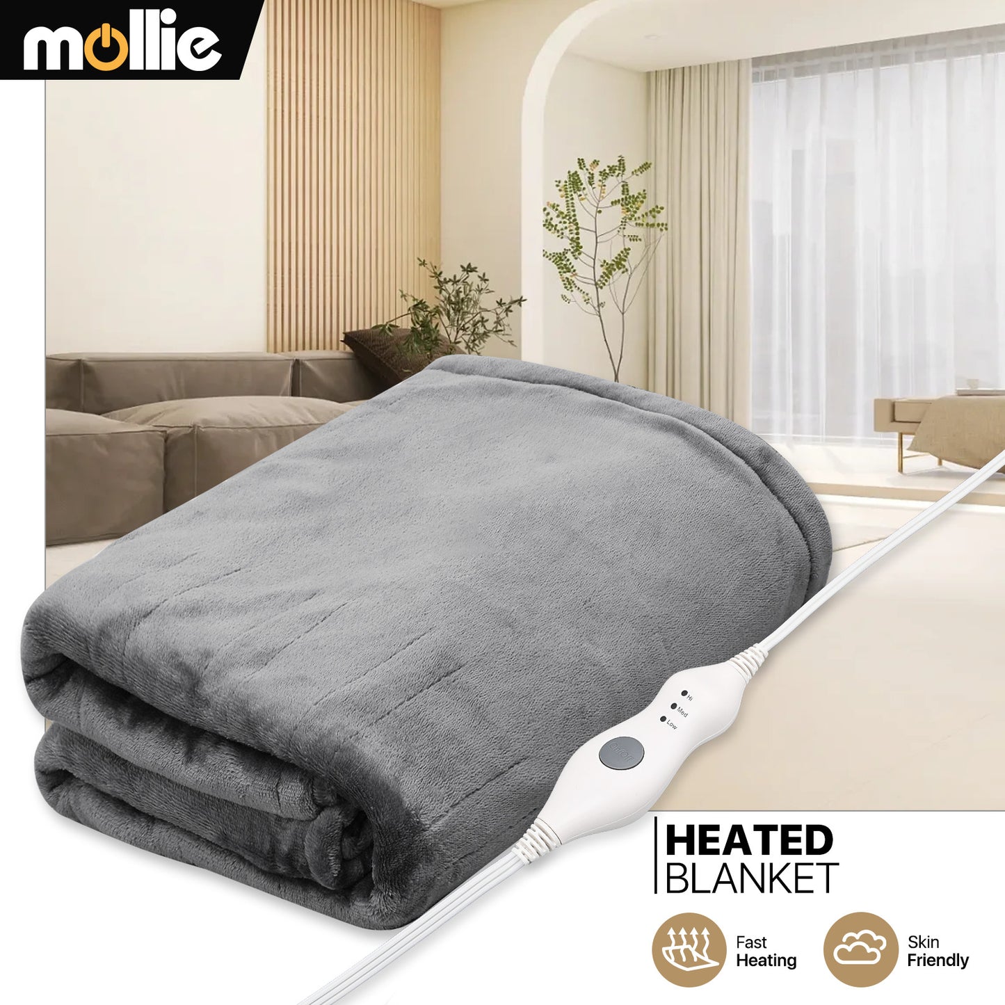 Heated Electric Blanket Throw - 60"x45" Cozy Flannel - 4 Hour Timer 3 Heating Levels