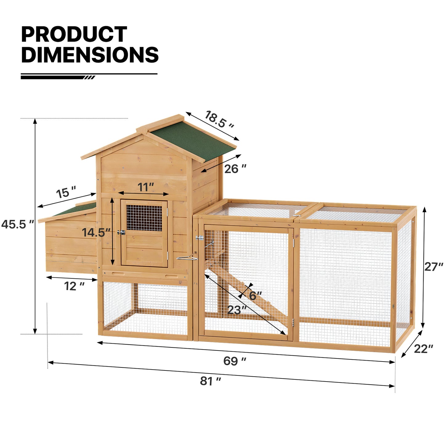 Wooden Rabbit Hutch - Ramp+Nesting Box - Chicken Coop