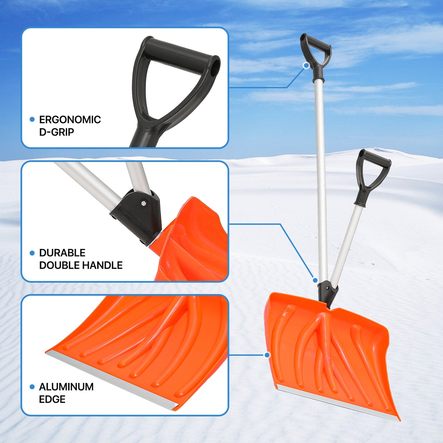 Snow Shovel - 4.4 FT Height - w/Spring Assisted Handle - Orange
