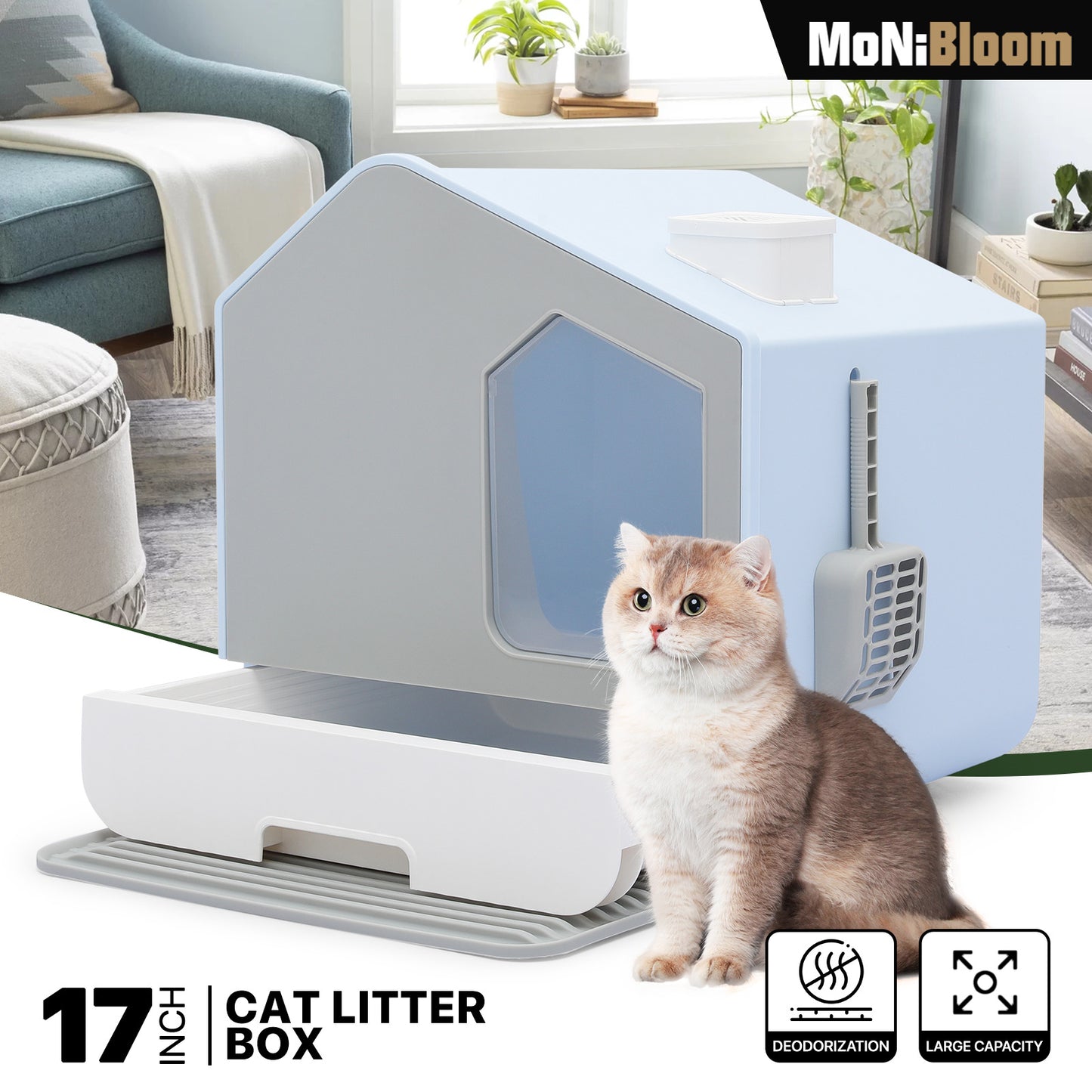 Doorless Anti-Splashing Enclosed Cat Litter Box - with Litter Scoop