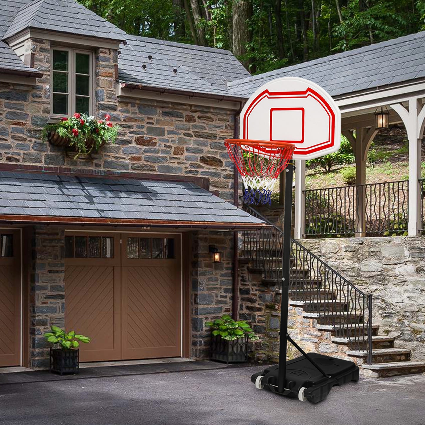 7 ft Adjustable Height Basketball Hoop - White Backboard