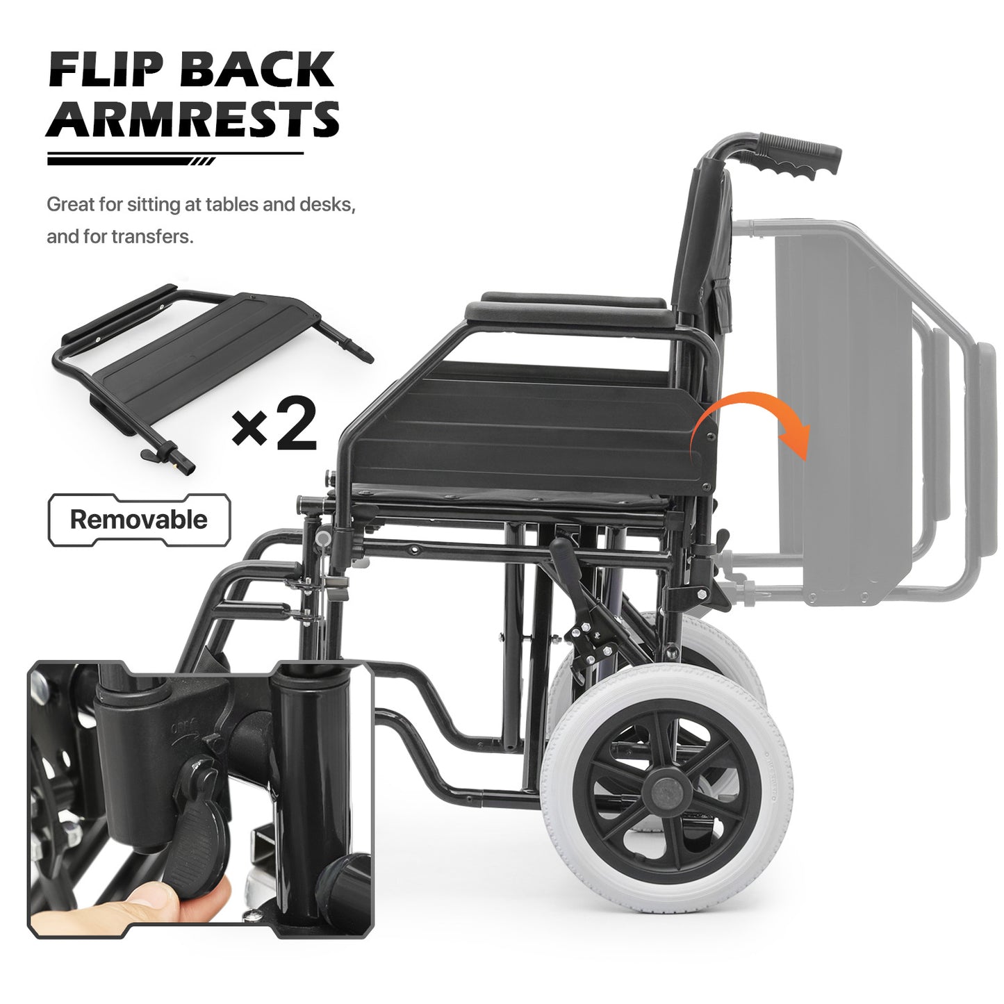 Transport Wheelchair - PU Solid Tyre - Black