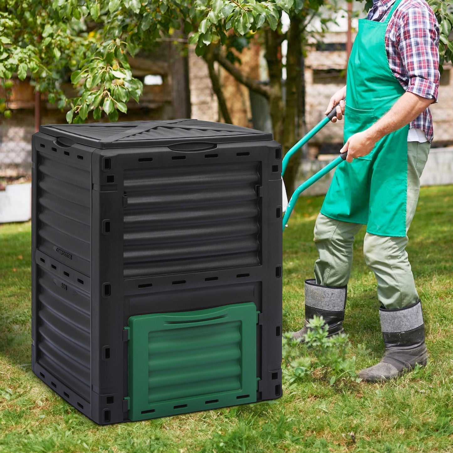 80 Gallon Barrel Compost Bin - with Gloves