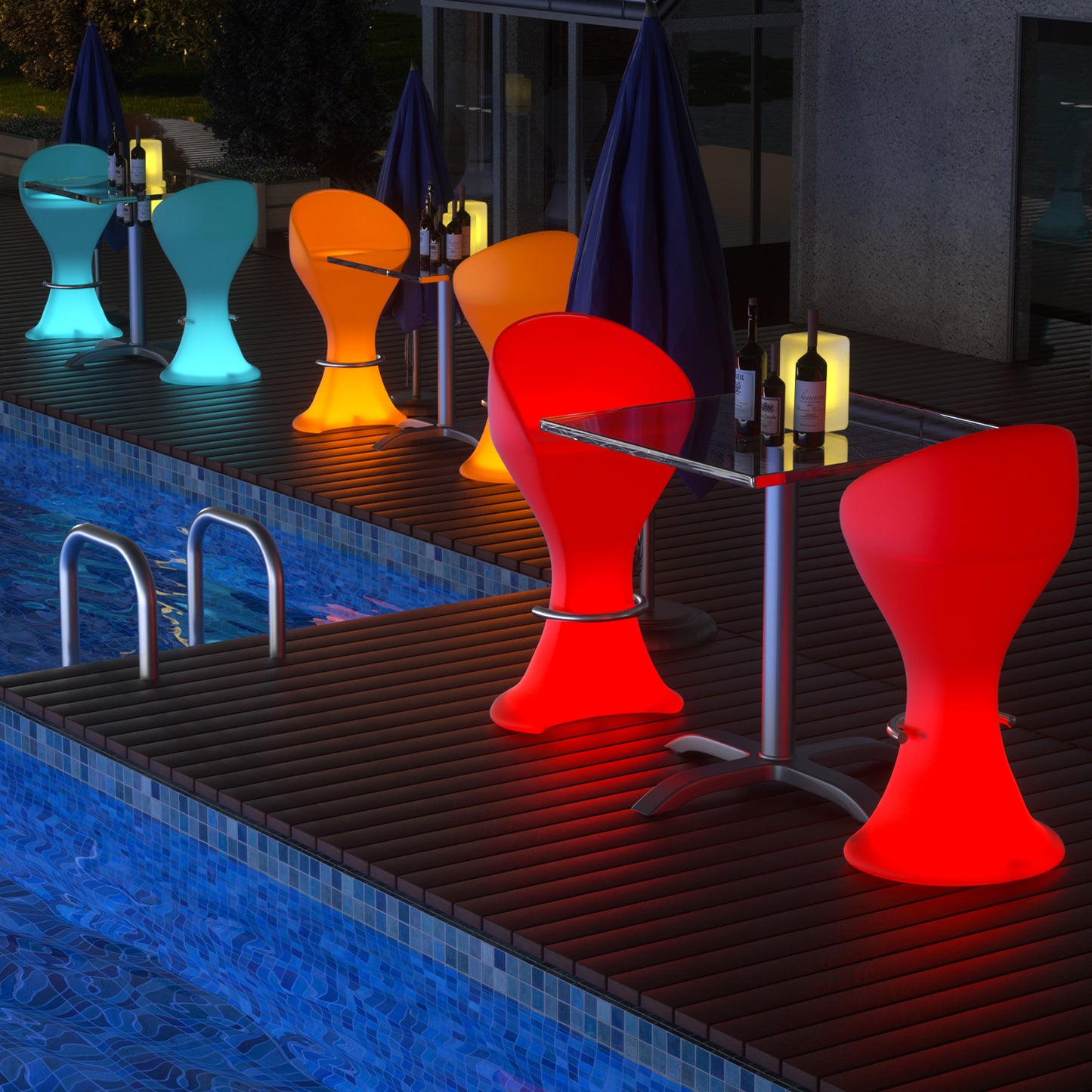 LED - Stool - with Footrest - 16 Colors Remote Control