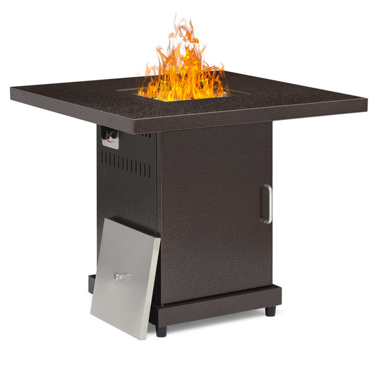 30" Outdoor Square Propane Gas Fire Pit Table 40,000 BTU - w/Lid, Lava Rocks - Brown