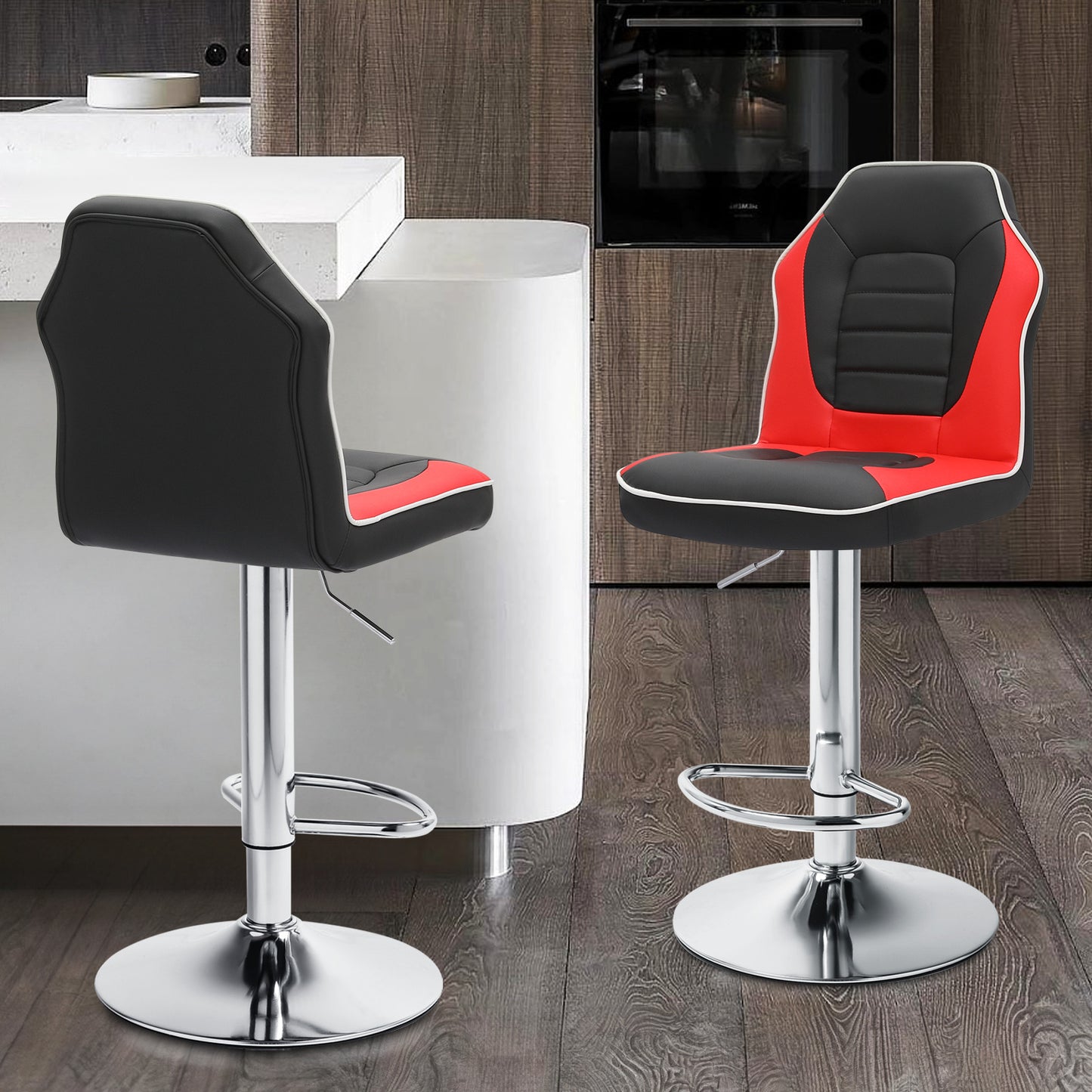 Set of 2 Modern Bar Stools Adjustable Swivel Leather Seat Gaming Chair Style
