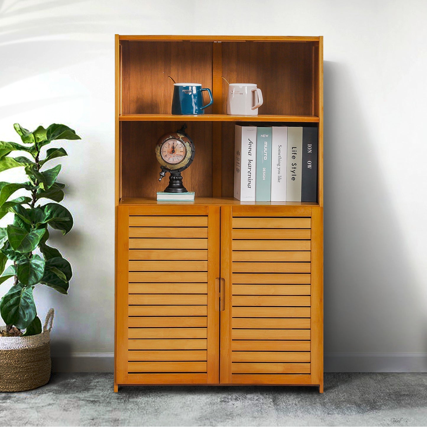 Multi-Functional Freestanding Display Shelf - with Bottom Cabinet Storage - 24" - Brown