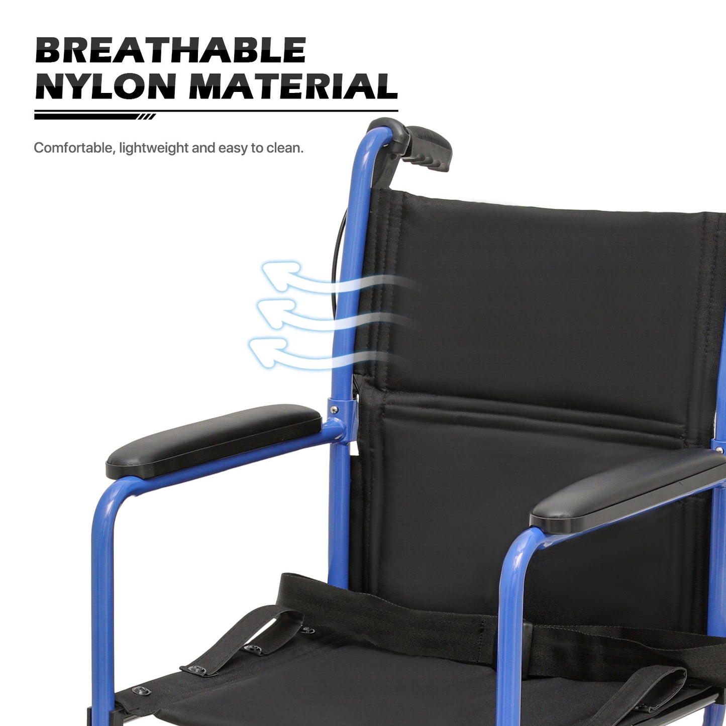 Lightweight Transport Wheelchair - FDA Approved, with Handbrakes, Blue