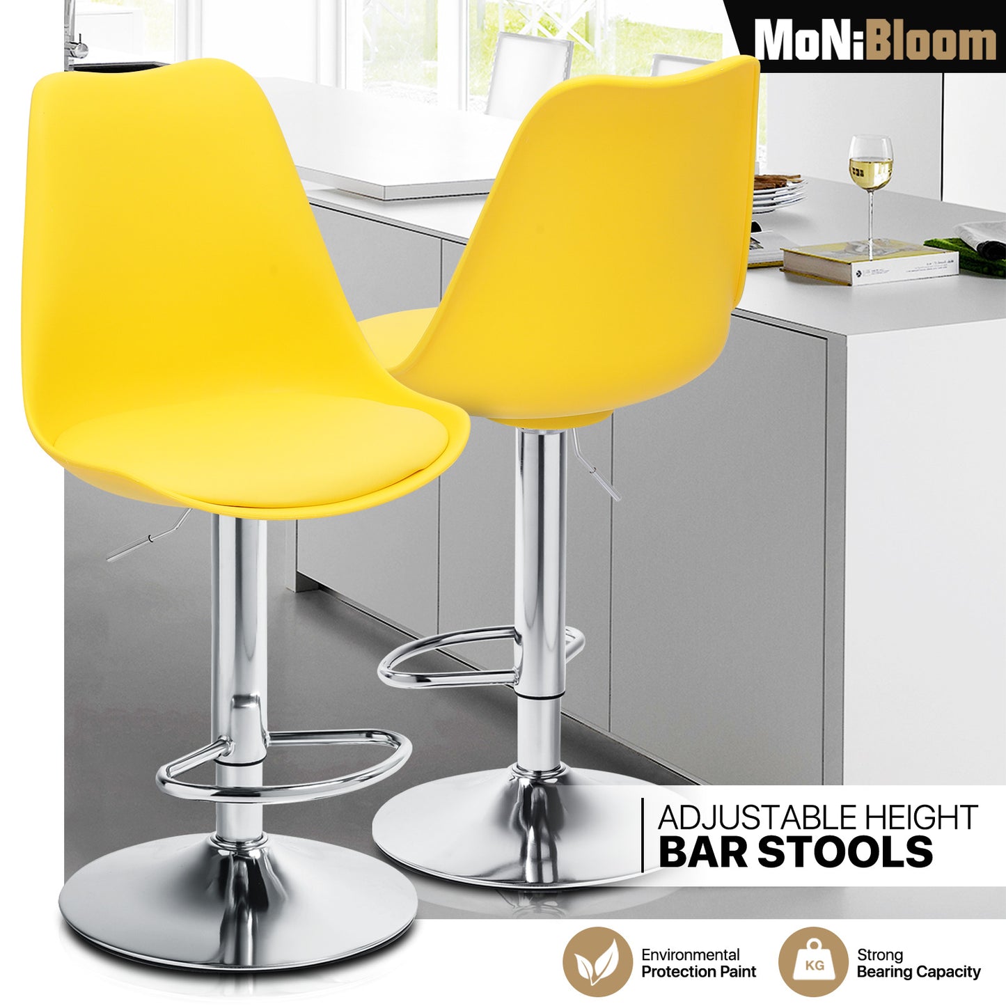 Set of 2 Swivel Plastic Bar Stool with PU Leather Seat Pad