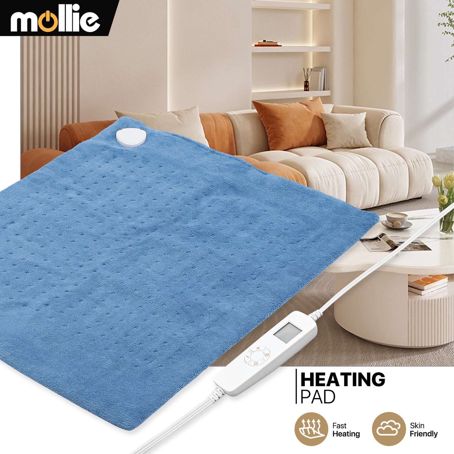 20" x 24" Electric Heating Pad - Coral Fleece + Knitted Fabric - Half an Hour Timer + 6 Heating Levels