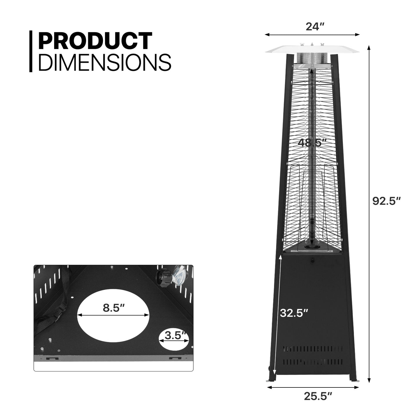 41,000 BTU Propane Patio Heater - 92.5'' Height - Pyramid Shape - w/Wheels